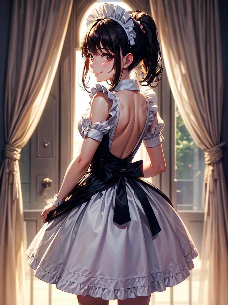 Highest quality,Highest Resolution,Maid,smile,looking at the camera,Light shines from behind,