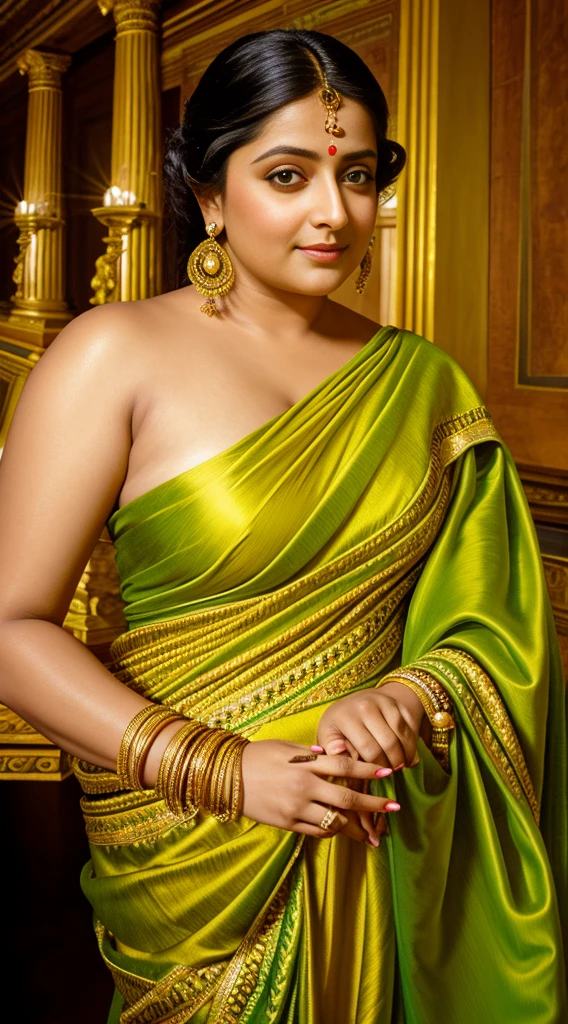 Looks like Anushka Shetty, thick figure, heavy physique, Masterpiece, Best quality, high clarity eyes, critically flawless,sharp picture, Full portrait, High pixels, perfect face, perfect eyes, beautiful face, perfect hands,perfect fingers, in Peter Paul Rubens style, by Peter Paul Rubens, baroque style, acrylic on canvas, highly detailed, description: "Create a nymph inspired by the tales of Greek or Roman mythology, embodying the essence of a natural element or location, and possessing a unique ability or trait that sets her apart.", strapless Bra of ancient times, strapless bralette, armpits showing,