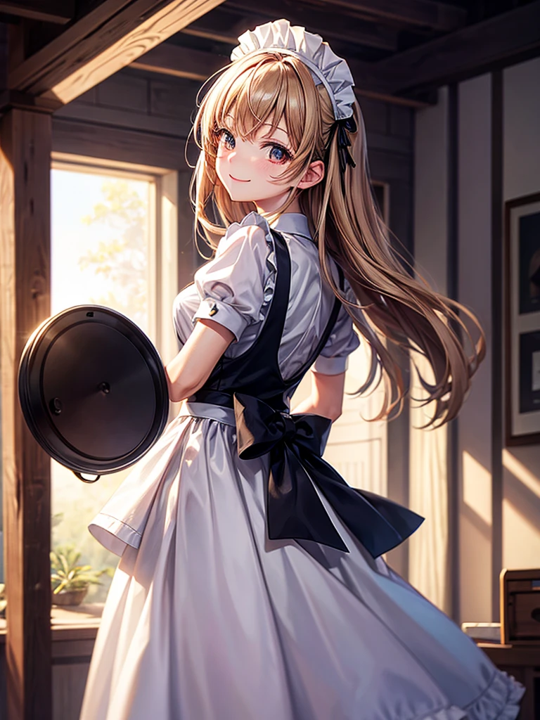 Highest quality,Highest Resolution,Maid,smile,looking at the camera,Light shines from behind,