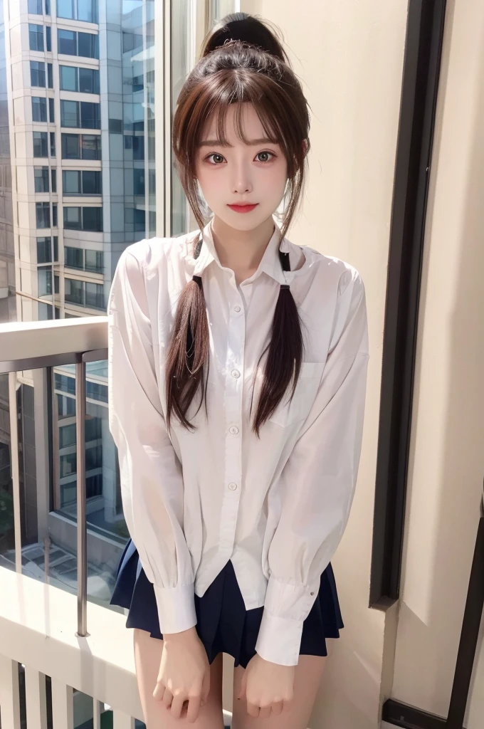 masterpiece, Highest quality, High Resolution, HS1,NSFW、Balcony、uniform、ponytail