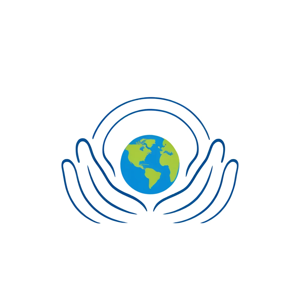 Hands looping around the earth logo, icon, symmetrical, earth, planet, hands together