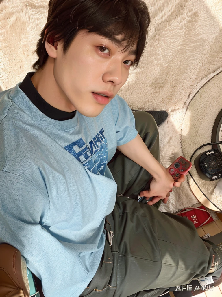 boy sitting on the floor with a remote control in his hand, hyung tae, Tae June Kim, Hong Jun Hyung, jung jaehyun, Kim Doyoung, Jungkook, Jinyoung Shin, Jimin, profile image, park Jimin, jc park, hyung tae kim, Ulzzang spacious, 8K!!, Shin Jeongho, hyung-tae kim, hyung-tae kim