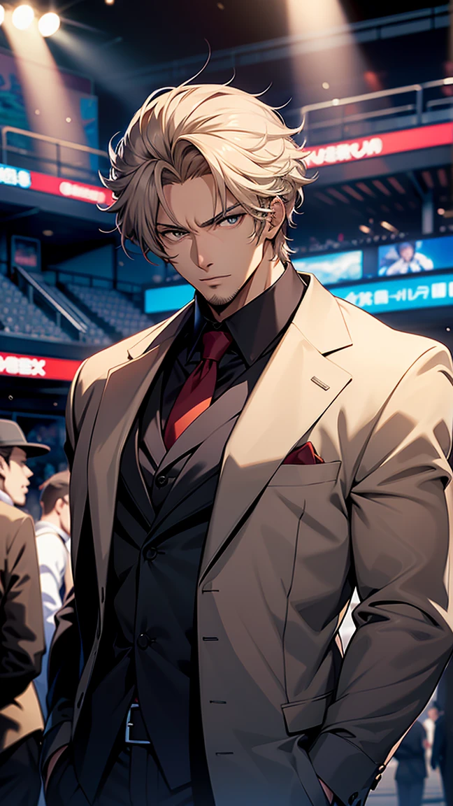 host，television， He is nearby, Anime handsome man,  Looking at the audience, high resolution, Super sharp, 8K, masterpiece