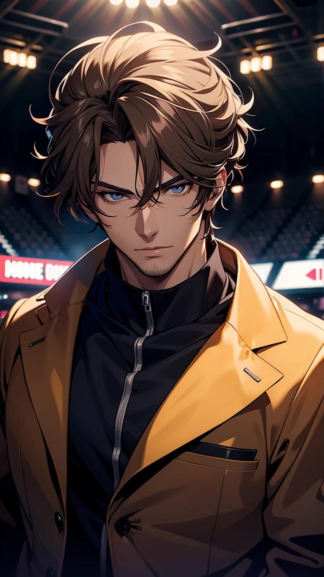 host，television， He is nearby, Anime handsome man,  Looking at the audience, high resolution, Super sharp, 8K, masterpiece