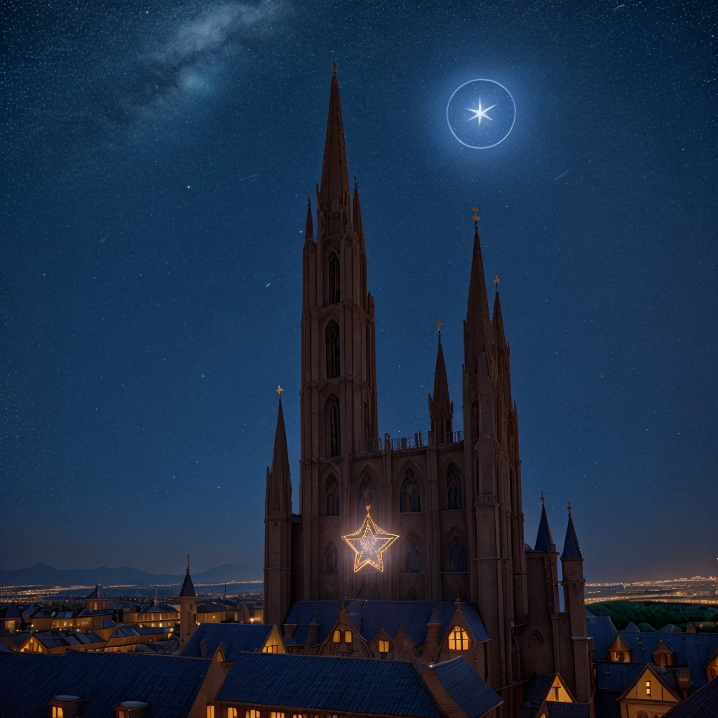 A magical star in the night city sky
