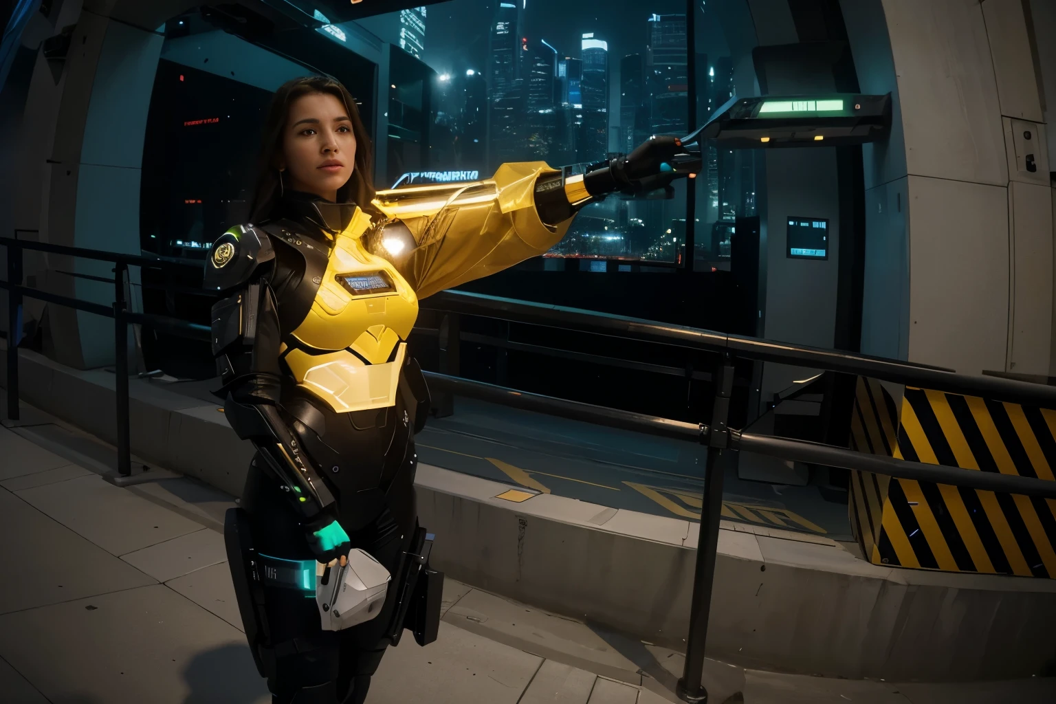 (Best quality, 8k, 32k, Masterpiece, UHD:1.2), "Transform the scene into the high-tech, futuristic world inspired by Valorant. Imagine a sprawling metropolis where advanced technology and sleek architecture dominate the landscape. Skyscrapers with holographic displays and neon lights pierce the sky, their surfaces reflecting a myriad of vibrant colors.

The streets are bustling with autonomous vehicles and drones, zipping through the air with precision. Digital billboards and advertisements light up the night, casting a glow on the bustling sidewalks below. The city is a blend of ultra-modern design and gritty urban elements, creating a unique and immersive atmosphere.

High-tech gadgets and interfaces are integrated seamlessly into daily life. Public spaces are adorned with interactive displays, and augmented reality elements enhance the environment. Capture the essence of this world by highlighting its advanced technology, from cybernetic enhancements and robotic companions to energy shields and teleportation devices.

Amidst the urban sprawl, strategic points of interest like cutting-edge research labs, sleek control centers, and fortified safehouses reflect the tactical and competitive nature of Valorant. The scene should evoke a sense of awe and excitement, showcasing the seamless integration of technology into every aspect of life in this futuristic world."