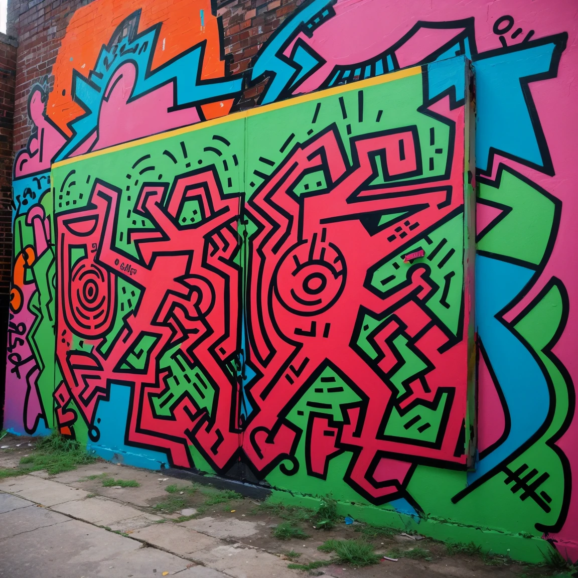 graffiti, painting, art by Keith Haring, masterpiece, intricate details, full screen