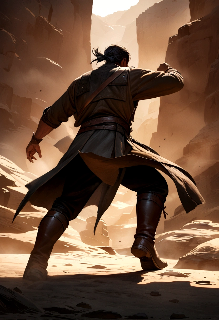 A cowboy in a dramatic shootout, cinematic atmosphere, detailed dynamic action shot, Steve Henderson Fabian Perez Henry Asencio Jeremy Mann Marc Simonetti fantasy style, Red Dead Redemption 2 mood, highly detailed, photorealistic, cinematic lighting, intense colors, dramatic pose, dusty environment, motion blur, depth of field, volumetric lighting, dramatic shadows, high contrast, ultra-detailed, 8k, masterpiece