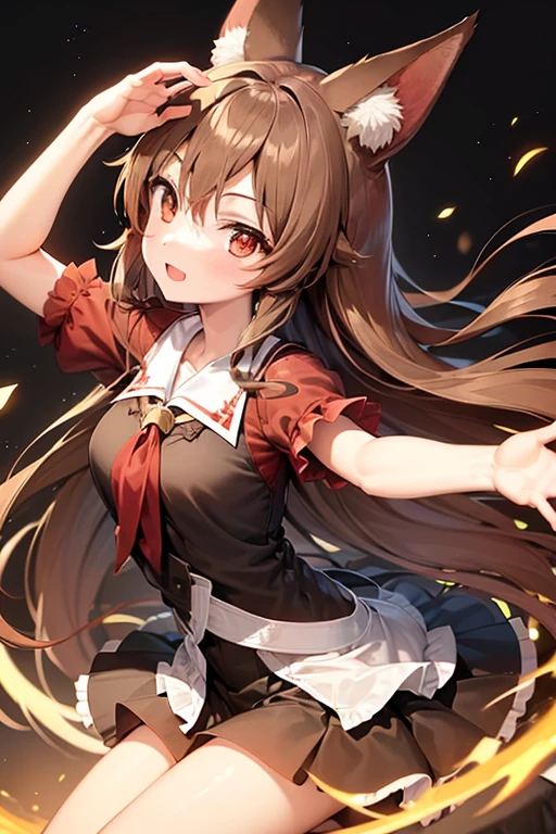(Highest quality)、(One girl)、Oriental Project、Imaizumi Kagerou、Brown long hair、wolf brown ears、Wolf&#39;s brown fluffy tail、Large Breasts、sexy、Wolf Girl