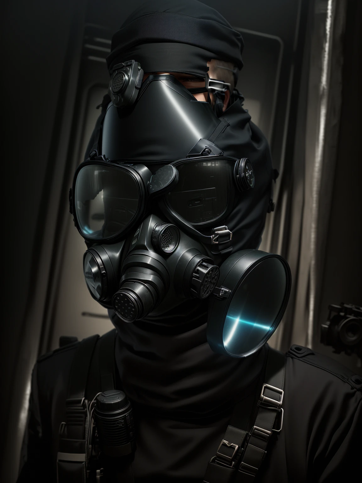there is a man wearing a gas mask and goggles, full mask, gas mask, wearing a gas mask, some of them use gas masks, wearing gas mask helmets, wearing an all-black mempo mask, wearing a full-head gas mask, gas mask, wearing gas masks, gas masks, futuristic gas mask, respirator, wearing a bone gas mask, specific operations mask