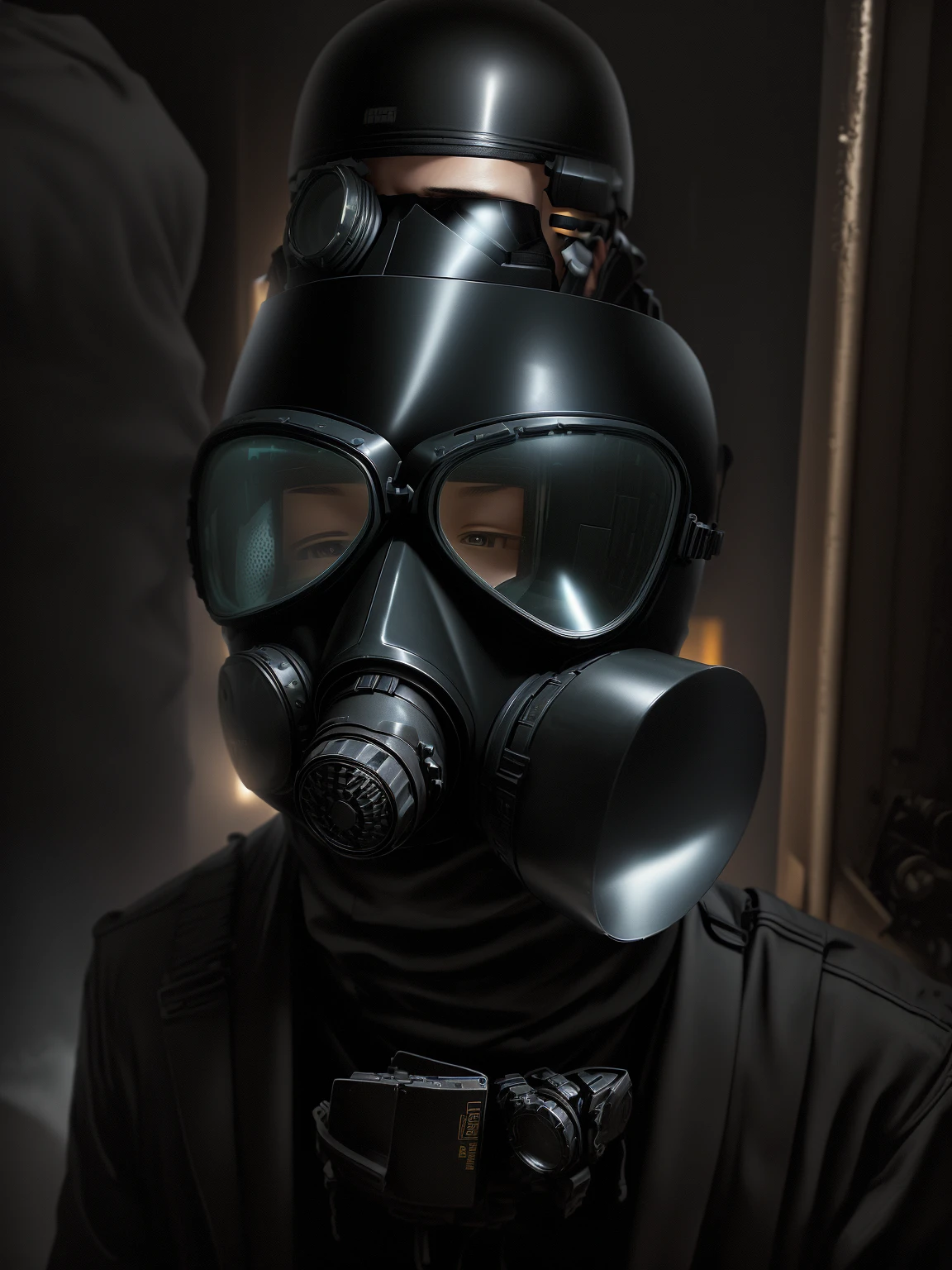 there is a man wearing a gas mask and goggles, full mask, gas mask, wearing a gas mask, some of them use gas masks, wearing gas mask helmets, wearing an all-black mempo mask, wearing a full-head gas mask, gas mask, wearing gas masks, gas masks, futuristic gas mask, respirator, wearing a bone gas mask, specific operations mask