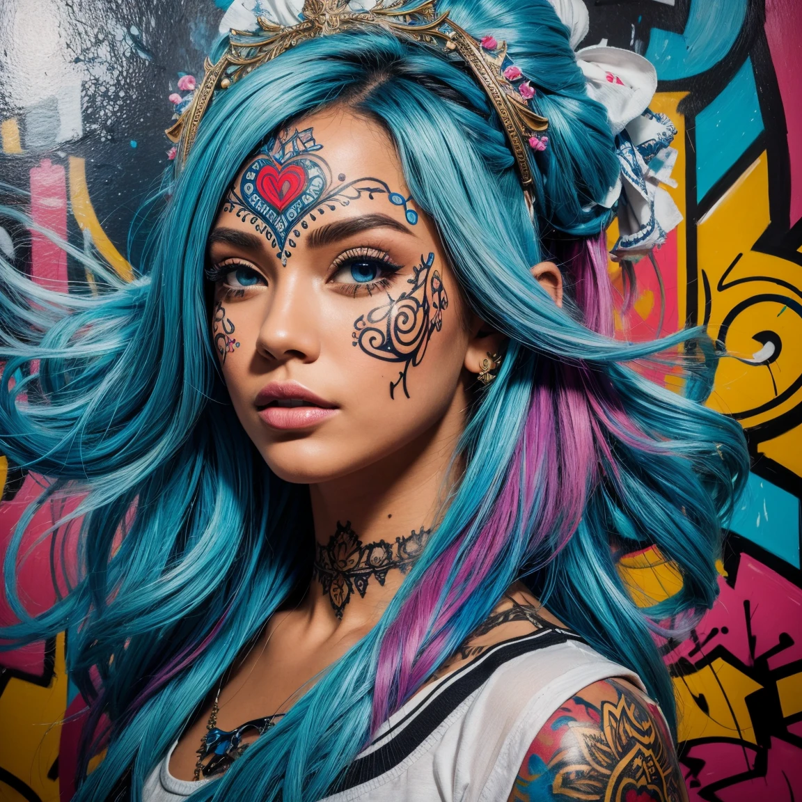 graffiti, painting, art by blu, masterpiece, intricate details, full screen