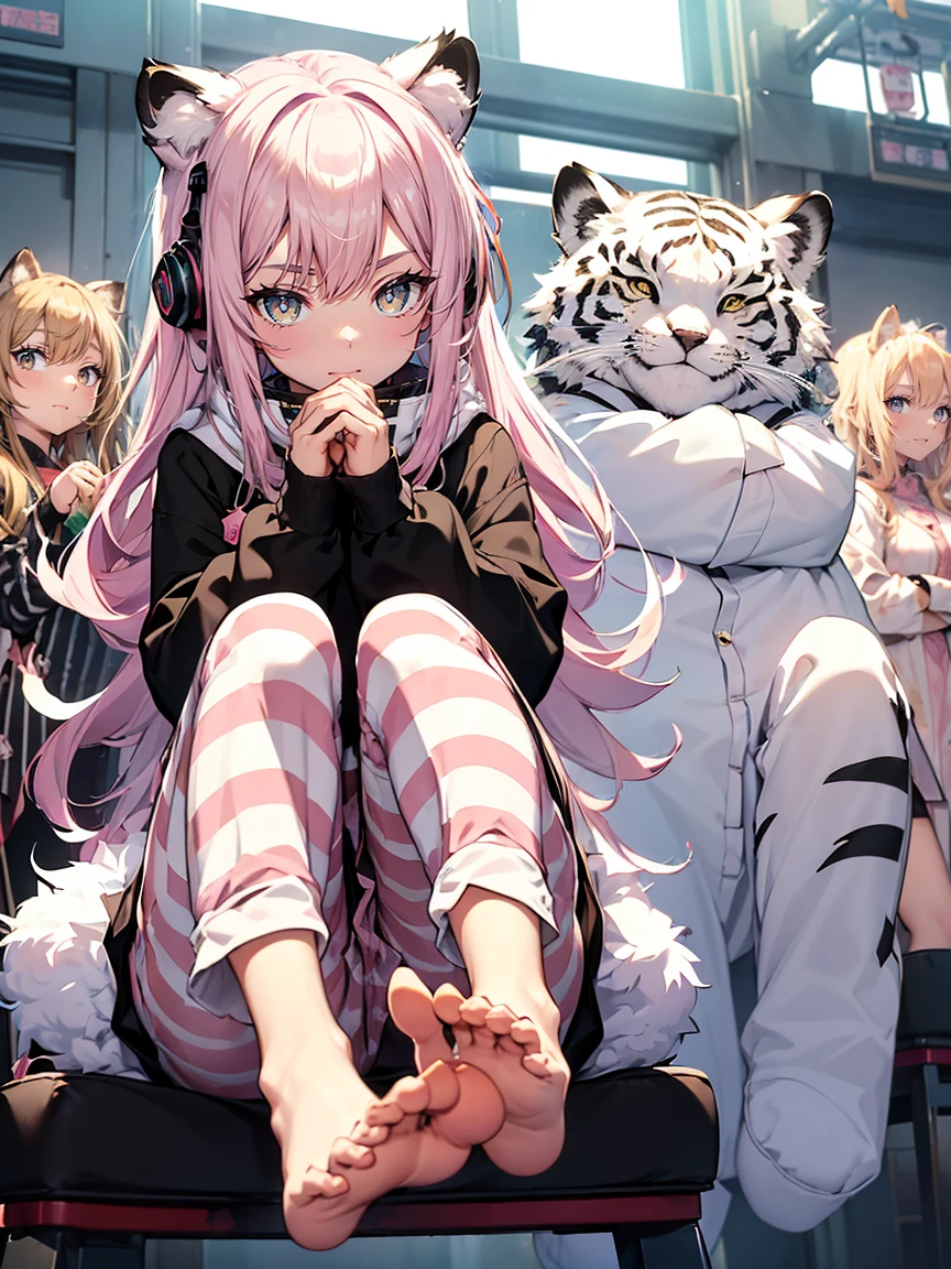 (white tiger kigurumi:1.2), (fluffy and soft fabric:1.4),((Long sleeve, feet cover hands):1.2), (ears and striped hood:1.3), (先端がblackい尾:1.3),(Best image quality),(Hair is pink、Drill Twin、Maid clothes）,(Master&#39;s Work),(Super detailed),(詳細なeyeの描写:1.0),(Lens flare:1.0),(Movie Posters:1.0),(Tarot Border:1.0),Portraitureは中央に配置されます,(close:1.0),(nagative space:0.8),(Negative space:1.6),(alone),(colorfulに浮かぶ {Wind|Water magic|ink|crystallizations|ice|fire|inflammation|lightning|web|rock|sand|particle|光のfire花|Blood}:1.0),(colorfulなものが多い {Soap bubble|cloud|Thorn|spike|Grapevine|current|spiral|barely|wing|Tattoo|Cube|octahedron}:1.0),(floating {red|green|green|Aqua|purple|yellow|black|white|gray|Pink|orange|lime} {ribbon|Fater|particle|blade|water滴|Snow Flower|soft ball}:1.0),({crystallization|ice|fire|inflammation|Wind|water|Earth|stone|space|musical|Sonic|Vortex} {magic|wing}:1.0), ({Ray Tracing,Shine|Speckled sunlight,light,Caustics|night,Black Theme|mysterious,Creepy|easy going,pastel}:1.2), ({colorful|Sparkling|Multicolor}:1.0),(Beautiful sparkle:1.0),({Leaning forward|Lean back|Tilt to the side|}:1.2),{(smile:1.0)|(False Smile:1.0)|(Stern expression:1.0)},({small|small||lips,eyelash}:1.0),{(Open your mouth:1.0)|(Mouth closed:1.0)|},({eyelash|eye shadow||}),{片eyeを閉じて|||},(),({From below|From above|From the side From the side|From behind|Face-to-face viewer}:1.3),(Hello:1.3),(Tilt your head:1.0),(Dynamic pose:1.1),,({red|green|green|Aqua|purple|yellow|black|white|gray|Pink|orange|lime} {armor|dress|Collared shirt|suit|Costume}:1.0),({formal|army|Techwear|Urban style|casual,casual clothes|Fantasy,Magister|wild,Tribe|sf,Futuristic}),({Checked skirt|Layered skirt|Fluffy dresses|tights|pants|Shorts}),({red|green|green|Aqua|purple|yellow|black|white|gray|Pink|orange|lime} {eye|eye|student}:1.4),,,,{Length jacket|Blazer jacket|Cape|sweater|tie||},{(Floating Cape:1.0),|}({Fox Ears, Fox Girl|吸Blood鬼, Bat Wings|Pointed Ears,(Fairy:0.5)||}:1.1),({Abstract background|city,Skyscraper|forest,garden|city|shrine|cave,underground|Swamp|lake|winter|Alien planets|}:1.4),({indoor,internal|屋outside,outside}:1.1),,({Sitting|flight|Jump|lay|Are standing|Are standing on one leg}:1.1),({Skin of color|white skin|green skin|greenwhiteい肌|By thing|Shiny skin|blackい肌||}:1.1),({Full Body Lesbian|Upper Body|Portraiture|}:1.25),{tooth, 皮のtooth|Tongue Stock|Frowning|lipsを噛む|Thinking|||||}, {虚ろなeye| student in symbol shapes, Heart-shaped student| Slit pupil, + +|||||}, (pink hair, twin tails twin drill, show your forehead, blue eyes, White frilled white headband, slanted eyes, smile, long sideburns, curled bangs, neck ribbon, Forehead, amount),
