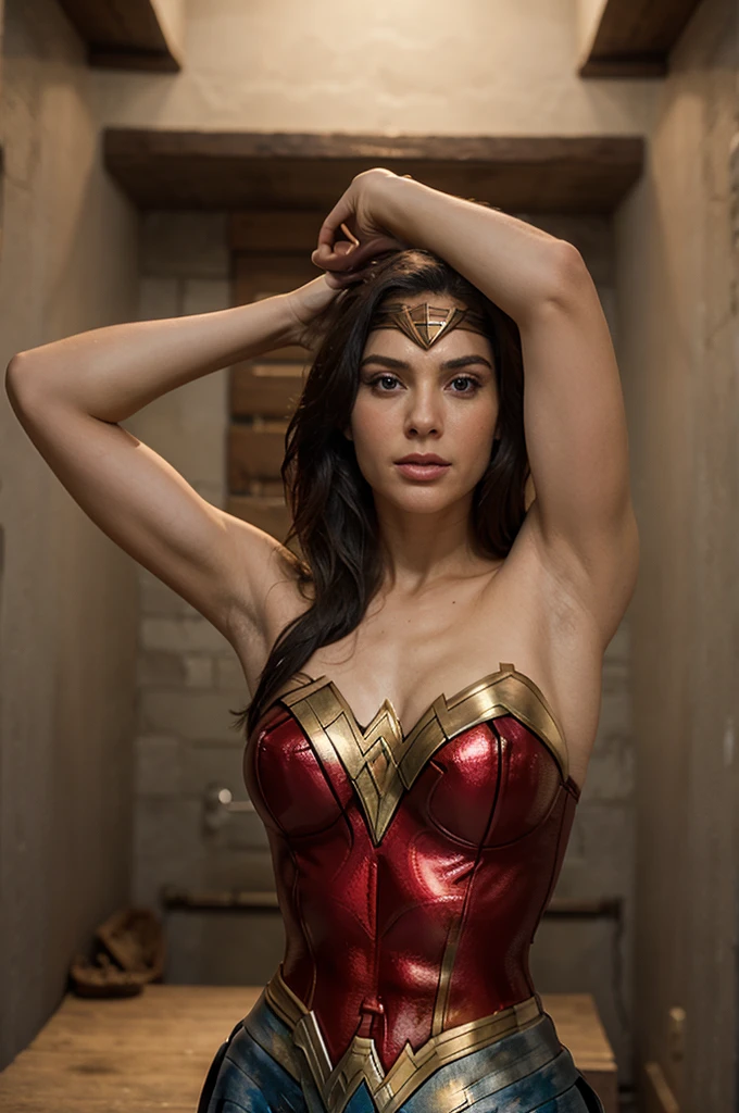 armptis, v pose, wonder woman