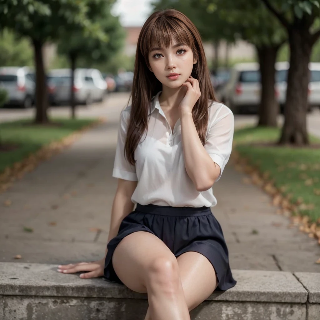 Kasumi, brown eyes, (best quality, ultra-detailed), (realistic:1.37), beautiful and detailed face, ultra-realistic texture, delicate face, delicate body, red lipstick, bright colors. High definition, 8K.
