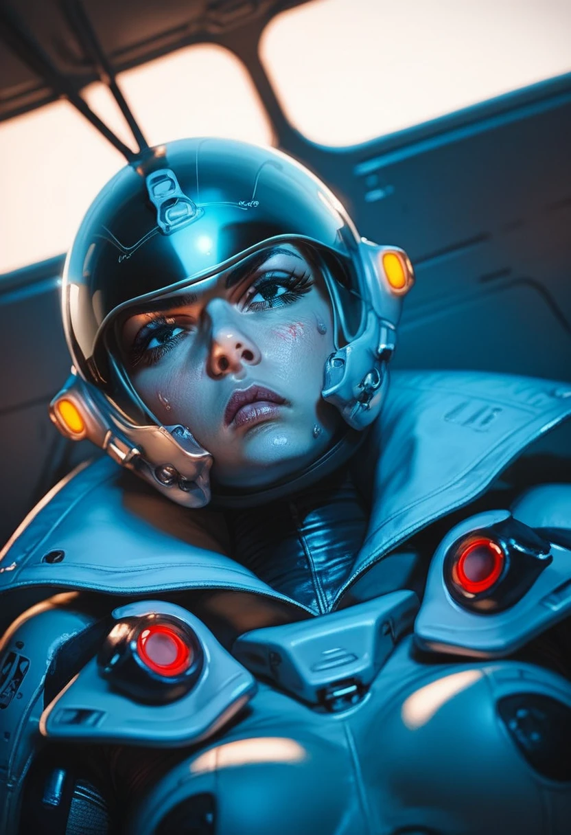 score_9, score_8_up, score_7_up, ((gothic vampire woman piloting in gothic spacecraft)), vampiric cockpit, (from below), front view, (120 fov), (iridescent bodysuit), lace accessories, ((pilot seat)), (((lying back) pose)), ((elegant)), (((serious tone))), futuristic, [blushing], sweat, ((claustrophobic)), pilot helmet, ((hands on controls)), dramatic lighting, shadow