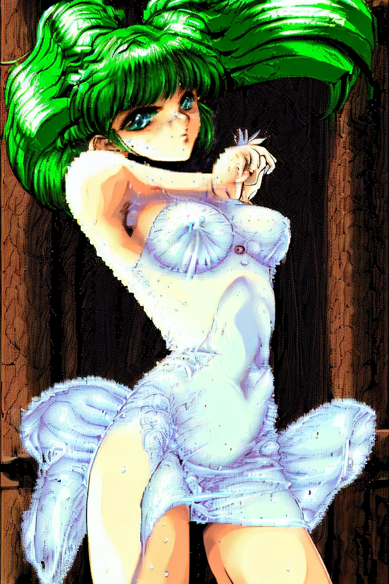 {{{1990s style,retro artstyle,pc98,pixelart,game cg}}},{{red ribbon,blunt bangs,green eyes,ringlets,twin drills,yellow hair.lace}},large breasts,princess,undress,sweat,steam,smug, nose blush,princess dress,armpits