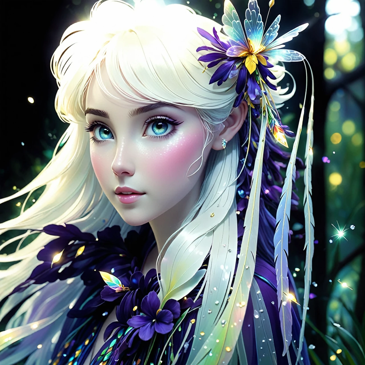 woven from moonlight and floral scent.
* Her transparent wings, as if woven from iris petals, twinkle in the sun, reflecting all the colors of the rainbow.
* She holds a magic wand in her hands, decorated with a scattering of diamonds, which emits magical sparks.
* Weightless, like a feather, she flutters over a field of flowers, оставляя за собой trail of shining pollen.
* The fairy's laughter is like the babbling of a stream, and her smile can warm even the gloomiest heart.
* Она - keeper of nature's secrets, and only a select few will be lucky enough to see her dance.
p.s.
* Added comparisons: "словно woven from moonlight and floral scent", "as if woven from iris petals", "unlike anything on earth".
* Made the description more poetic: "dance with the wind", "trail of shining pollen", "The murmur of the stream", "keeper of nature's secrets".
* Description shortened by 20 words.