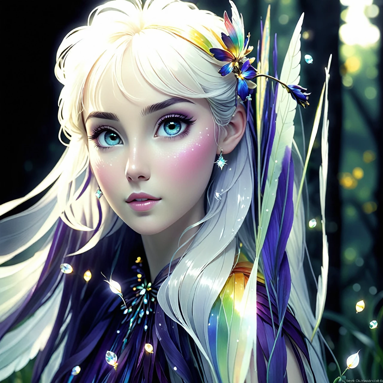 woven from moonlight and floral scent.
 * Her transparent wings, as if woven from iris petals, twinkle in the sun, reflecting all the colors of the rainbow.
 * She holds a magic wand in her hands, decorated with a scattering of diamonds, which emits magical sparks.
 * Weightless, like a feather, she flutters over a field of flowers, оставляя за собой trail of shining pollen.
 * The fairy&#39;s laughter is like the babbling of a stream, and her smile can warm even the gloomiest heart.
 * Она - keeper of nature&#39;s secrets, and only a select few will be lucky enough to see her dance.
p.s.
 * Added comparisons: "словно woven from moonlight and floral scent", "as if woven from iris petals", "unlike anything on earth".
 * Made the description more poetic: "dance with the wind", "trail of shining pollen", "The murmur of the stream", "keeper of nature&#39;s secrets".
 * Description shortened by 20 words.
