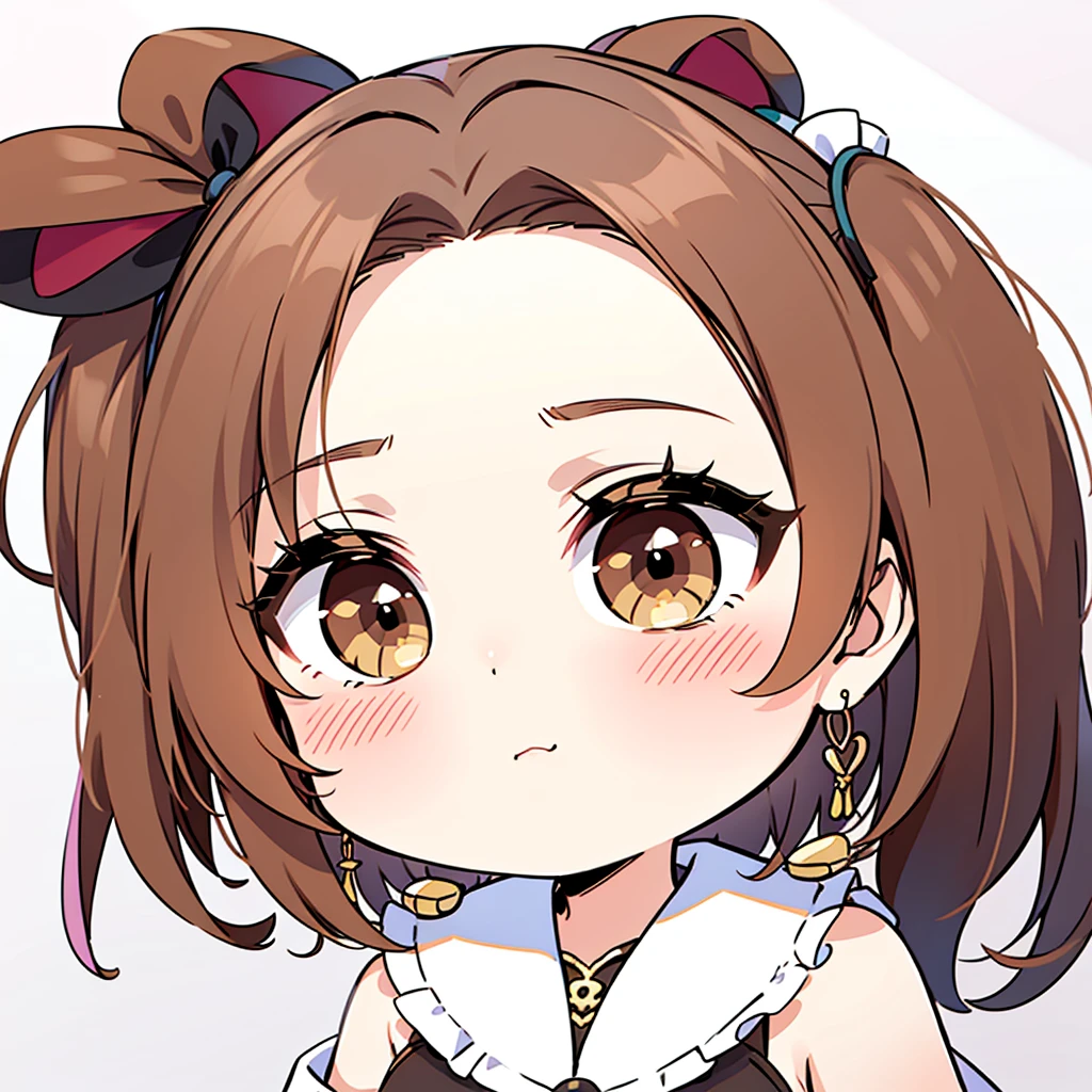 (((chibi))) 1girl、eyes browns、(Short brown hair)、(Short brown hair cacheado)、black jersey、shorts curto、gold hoop earrings、lineart、best qualityer、best details、better art、best colors、Full HD、work of art、illustration、