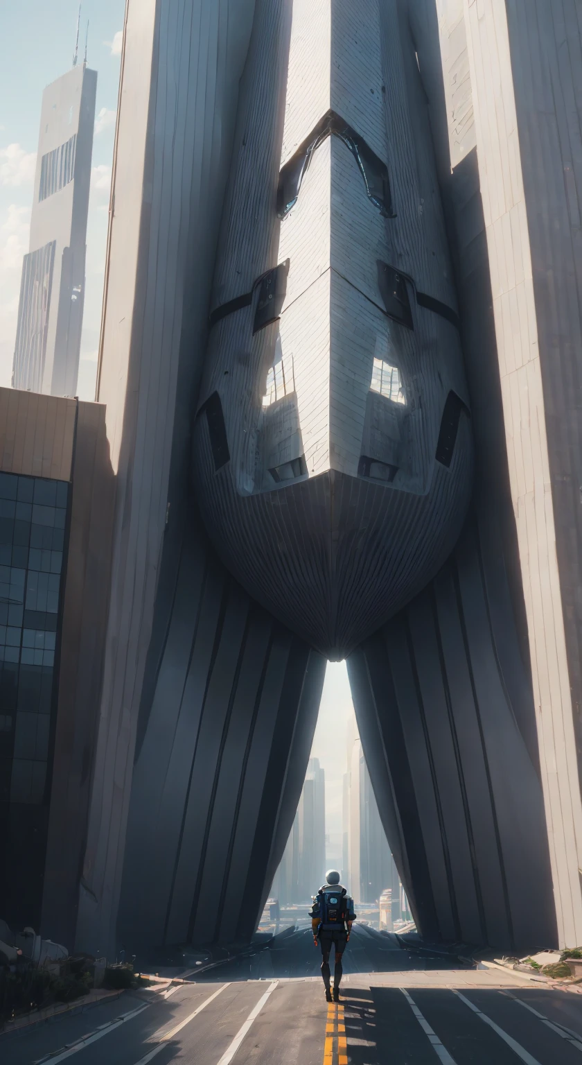 (Best Quality, 4k, ultra detailed, high resolution, Masterpiece: 1.2),(wide angle, Character in the distance on a futuristic building:1.5), There is a character seen from afar, located on a high observation point:1.4. It is small compared to the surroundings., highlighting the magnitude of the ship. The character is equipped with a space suit:1.5, with flashing lights and mechanical details.view of outer space: Through the ship&#39;s openings, you see a vast starry space. The stars are unevenly distributed., creating variable densities and suggesting the remoteness of some celestial objects.