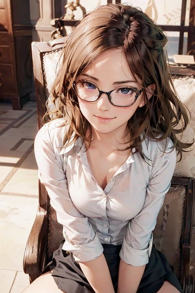 Masterpiece, 最high quality, high quality, High resolution, high quality texture, high quality shadows, High resolution, Beautiful details, Detailed CG, Detailed Texture, Realistic representation of face, Realistic, colorful, delicate, Cinematic Light, Side light, Lens flare, Ray Tracing, sharp concentrated, (1 Girl,concentrated:1.3), ( Intricate details, compensate, PureErosFaceV1:0.5), (細部まで美しいdelicateな顔, 緻密で美しいdelicateな瞳, Perfect Facial Proportions, Dense skin, Optimal ratio of four fingers to one thumb,Unified 8k wallpaper, Arms under chest, Modest chest, Wide Hips, Smooth upper abdomen, 35 years old, blue eyes, glasses, air fortress hair, blonde hair, house wife, the gaze of true love, lips of temptation, A look full of compassion ,a smile full of love, i love you, Acting lovey-dovey, I love you so much I'm crazy,

cabin attendant uniform,white blouse with open neck ,tight fitting black skirt,black stockings, excellent secretary ,working as a secretary, wooden desk, wooden chair,
