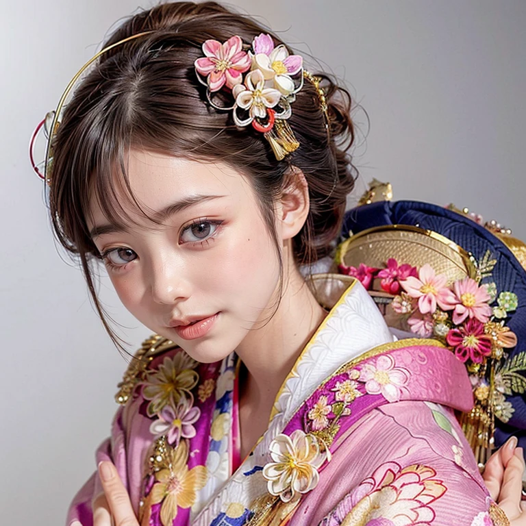 (PUNIPUNI offshoulDer KIMONO offshoulDer KANZASHI flowers Hairpin )High-level, 8K Masterpiece TopQuality, Ultra-DetaileD CG, AbsurD DetaileD wallpaper, PerfectLighting, Extremely DetaileD (((Personifying " Oiran " as a KAWAII Girl))), Characteristic Items, aesthetic LifeLike RenDering, MysticSight, Haze TynDall Scattering, (StuDio GRAY BackgrounD with (OoDles Dazzling IriDescentParticles (bokeh))), (((Assfocus)) RounDlyButt) ThighGap, (ExposeD:0.44) 🔞 BREAK (Acutance:0.8), (NOGIZAKA FaceVariations) Extremely DetaileD very KAWAII FaceVariations, ChilDish CaptivatingGaze ElaboratePupils DetaileD Eyes with (SparklingHighlights:1.28), (Voluminous LongEyelashes:0.88)、Glossy ReDLips with beautiful Details, CoquettishTongue, RosyCheeks, RaDiant PearlSkin with Transparency, Glowing DowneyHair . { (Dynamic LifeLike expressions:1.4) | (:D) }, (large eyes:-1) .