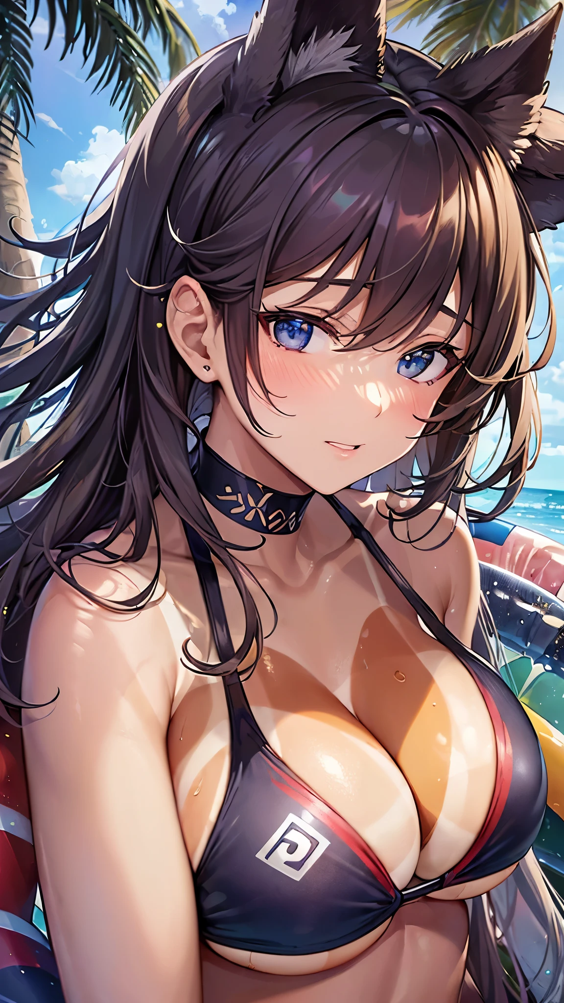 ((Highest quality)),(Ultra-high resolution),(Ultra-detailed new),(Detailed Description),((The best CG)),(masterpiece),Highly detailed art,A wonderful new art form,(Art with precise details:1.5), (((Woman in bikini swimsuit:1.6))),(Cleavage:1.5),((Swimsuit tan lines:1.5))