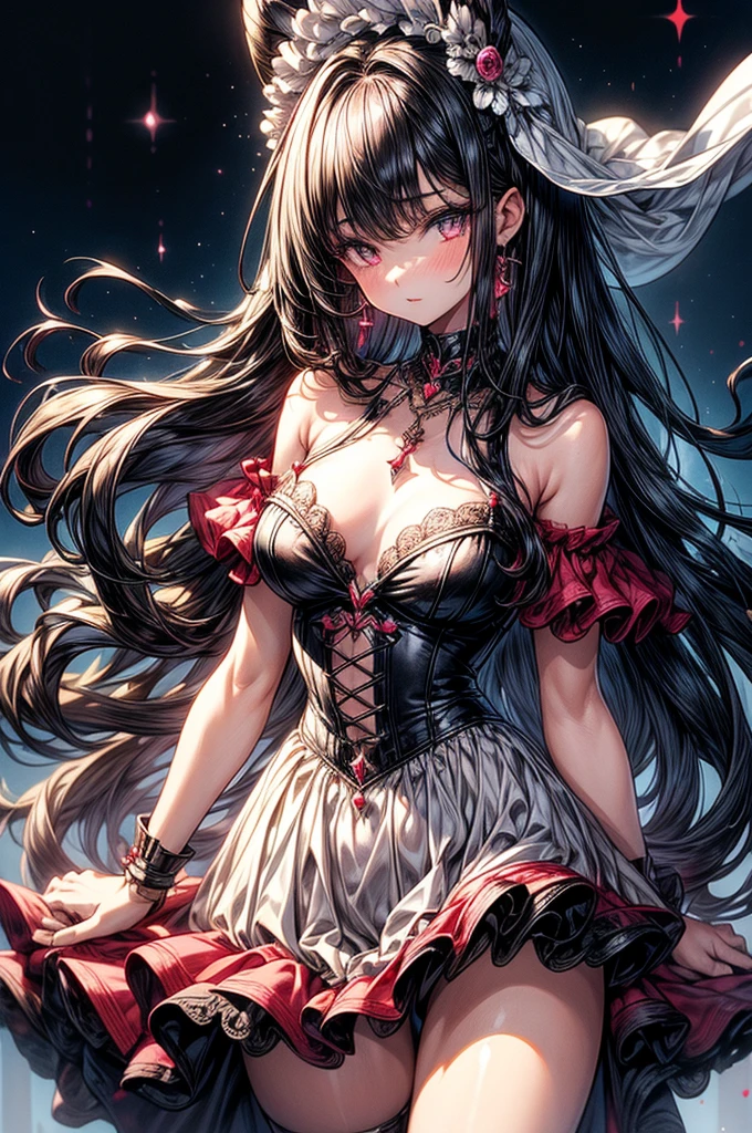 masterpiece, best quality, high-resolution, finely detailed, extremely detailed and beautiful, distinct image, 1 girl, solo, beautiful young teenage girl, 13 years old, tanned white skin, silky thigh-length negligee, short shoulder length hair, sleek dark violet-black hair, big round velvet colored eyes, fringe bangs over forehead, oval shaped face, sharp facial features, high-bridged nose, full cherry pink lips. medium height(172cm). D-cup breasts, small narrow waist. small delicate curvy hips, large round ass, hourglass figure, slender and slim build