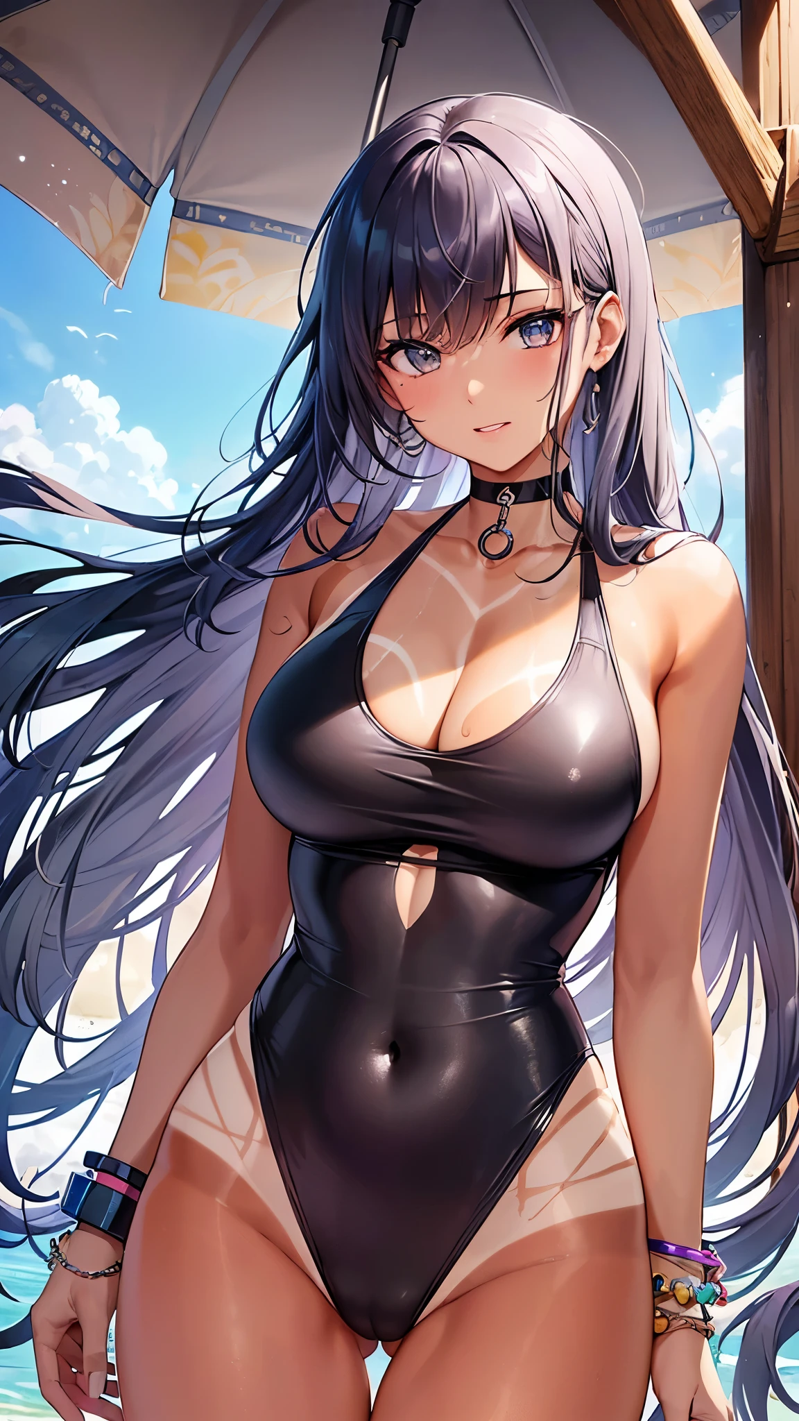 ((Highest quality)),(Ultra-high resolution),(Ultra-detailed new),(Detailed Description),((The best CG)),(masterpiece),Highly detailed art,A wonderful new art form,(Art with precise details:1.5), (Woman in swimsuit:1.6),(Cleavage:1.5),((Swimsuit tan lines:1.5))