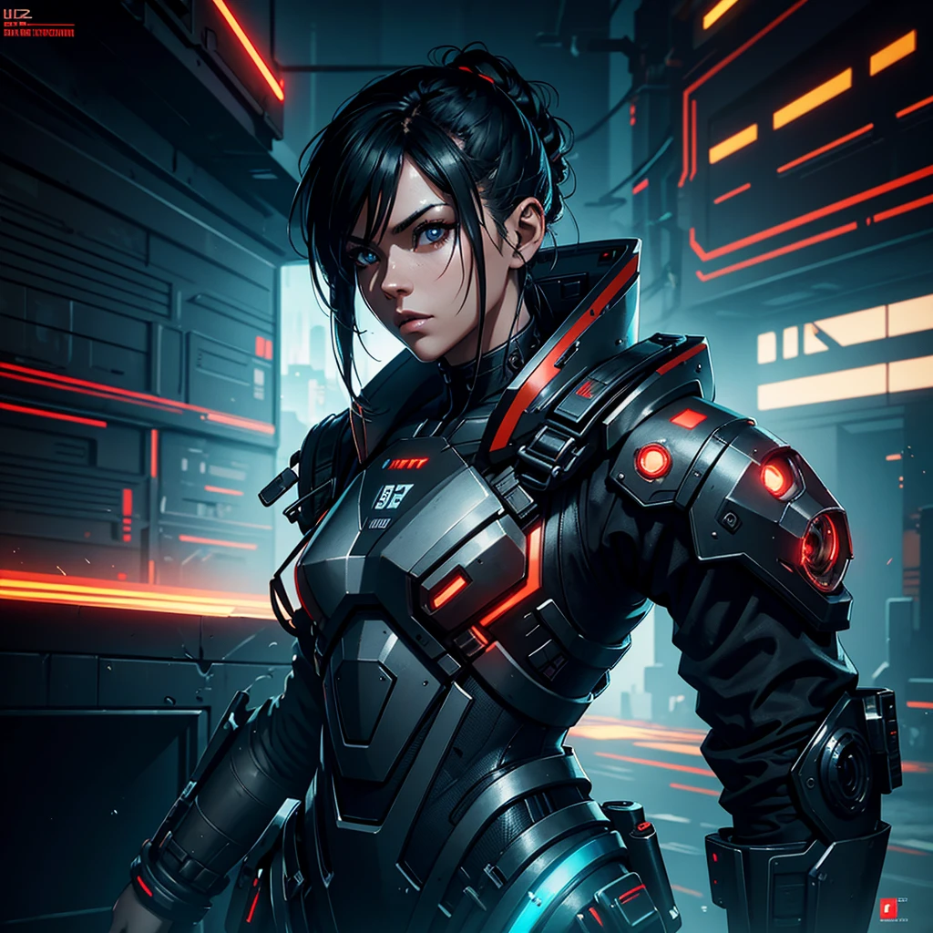 cyberpunk soldier, 8 thousand, high definition illustration, symmetrical, third person style substance, 2d character design concept, unreal engine 5, daz, Hyper realistic, octane rendering, cosplay, role portrait, dynamic lighting, intricate detail, Summer vitality, cinematographic  