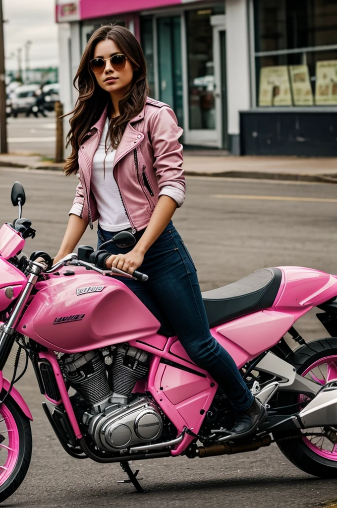a girl on a pink motorcycle 