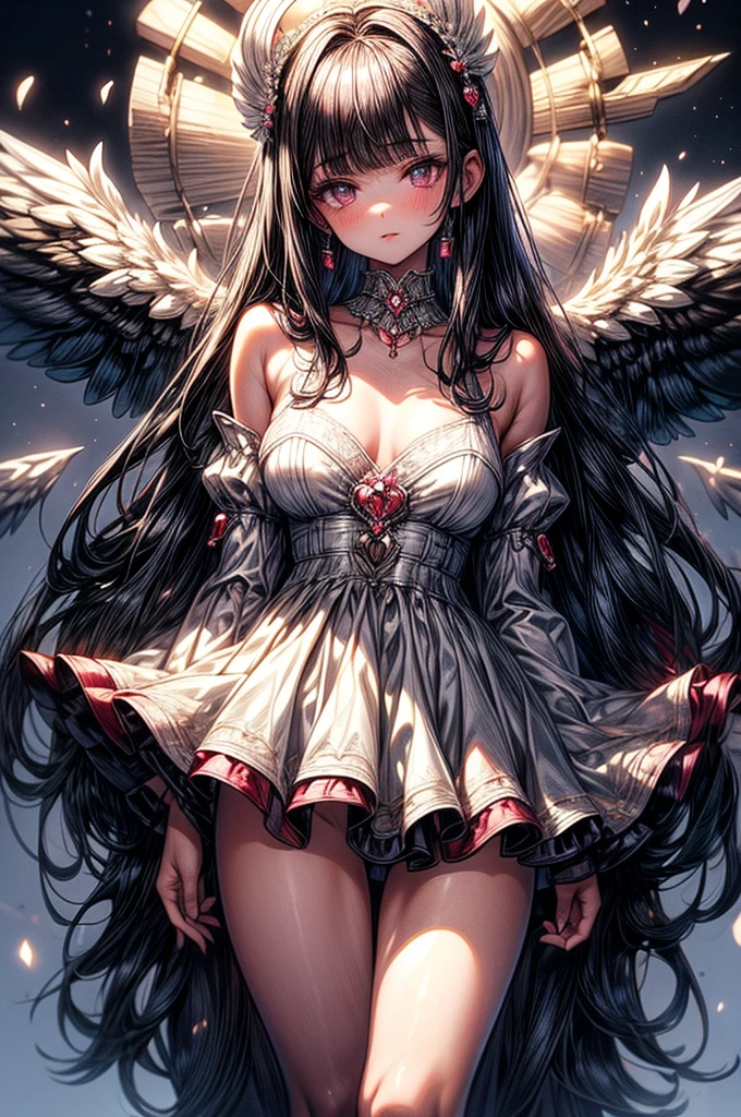 masterpiece, best quality, high-resolution, finely detailed, extremely detailed and beautiful, distinct image, 1 girl, solo, beautiful young teenage girl, 13 years old, tanned white skin, silky thigh-length negligee sleepwear, short shoulder length hair, sleek dark violet-black hair, Pixie cut hair, big round velvet colored eyes, fringe bangs over forehead, oval shaped face, sharp facial features, high-bridged nose, full cherry pink lips. medium height(172cm). D-cup breasts, small narrow waist. small delicate curvy hips, large round ass, hourglass figure, slender and slim build, standing upright, full body picture, hip-level shot.
