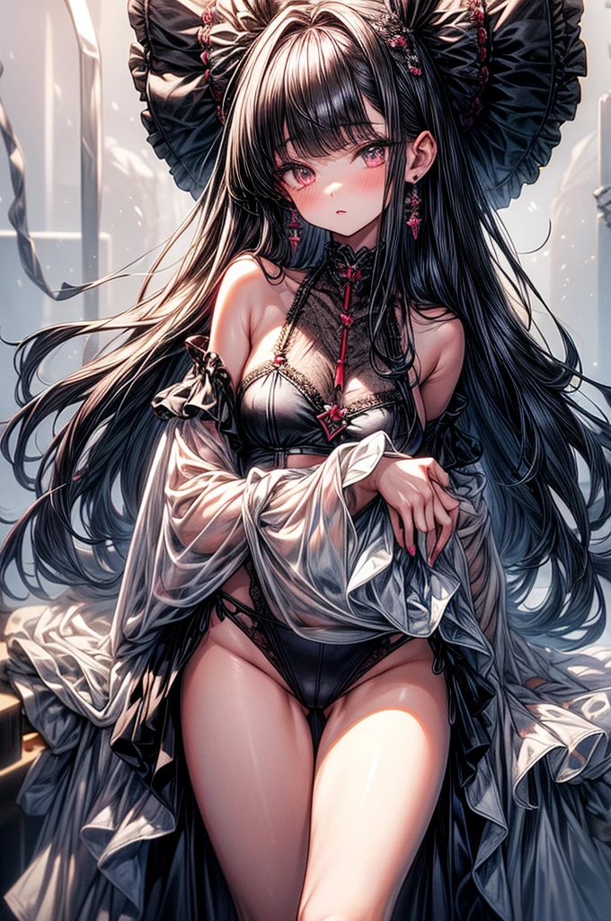 masterpiece, best quality, high-resolution, finely detailed, extremely detailed and beautiful, distinct image, 1 girl, solo, beautiful young teenage girl, , tanned white skin, silky thigh-length negligee sleepwear, short shoulder length hair, sleek dark violet-black hair, Pixie cut hair, big round velvet colored eyes, fringe bangs over forehead, oval shaped face, sharp facial features, high-bridged nose, full cherry pink lips. medium height(172cm). D-cup breasts, small narrow waist. small delicate curvy hips, large round ass, hourglass figure, slender and slim build, standing upright, full body picture, hip-level shot.