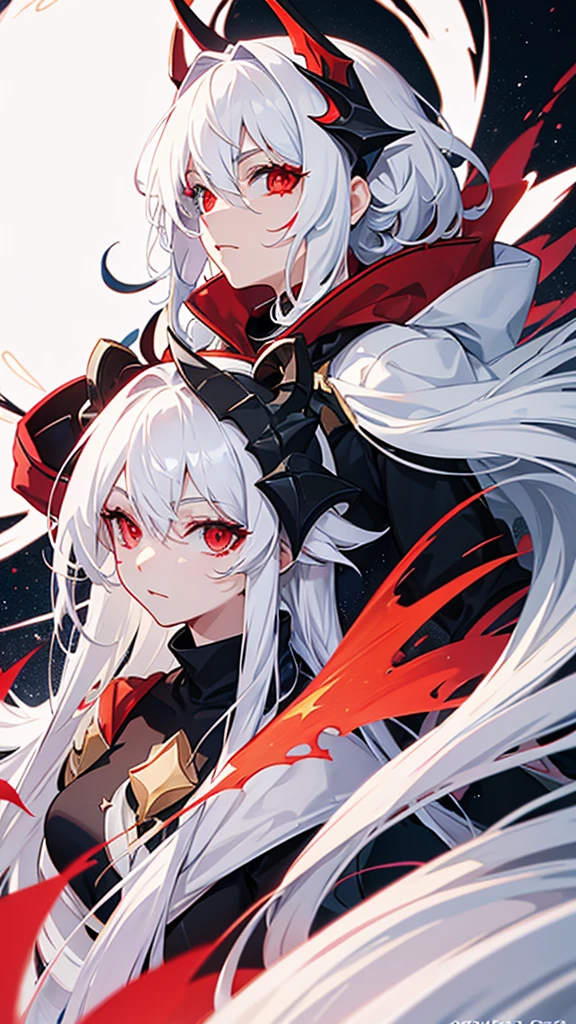 dragon-like and white hair, and star details, Red eye