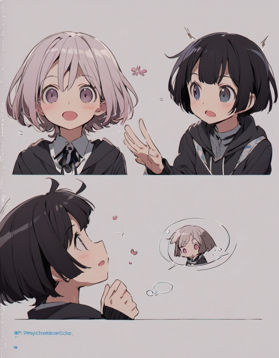 Two short-haired girls are having a conversation