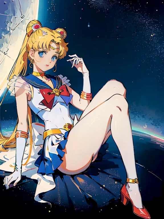 (masterpiece, best quality), beautiful girl, Sailor Moon, lying, (detailed beautiful eyes) medium body shot,legs up,