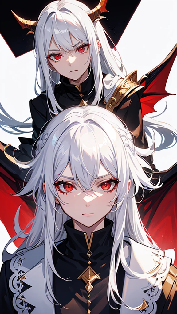 dragon-like and white hair, and star details, Red eye