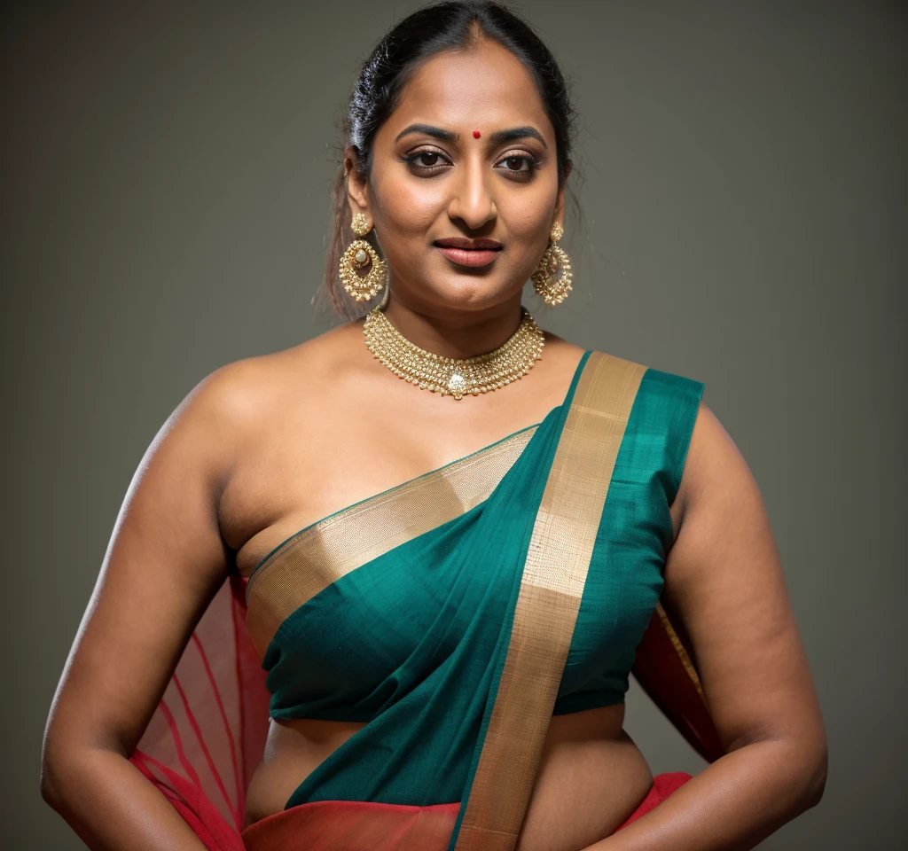 Foto RAW, photorealistic, photography, full body shot, 50 years old Woman, master shot, perfect eyes, goddess like beauty, pierced eyes, perfect thick chubby mallu Desi aunty bhabhi, Wearing a Stanapatta, a chest-band.Saree model, model Photography, Indian saree shoot, Indian traditional wear advertising photography, traditional wear brand shoot, face of Indian actress Sonakshi Sinha, masterpiece, realistic, realism, incredible details,  pleasure, photorealism, detailed skin, skin pores, high contrast, photorealistic Artstation 8k HD digital art trend of high definition and detailed realistic skin texture, ultra detail, realistic skin texture, armature, best quality, ultra high definition, (photorealistic:1.4),, high resolution, detail, raw photo, sweat, Re sharp, by Lee Jefferies Nikon D850 Film Stock Photo 4 Kodak Portra 400 Camera F1.6 Lens Rich Color Ultra Real Realistic Realistic Textures Dramatic Lighting Unreal Engine Trending at Art Station Cinestill 800,(pele altamente detalhada: 1.2), 8k UHD, DSLR, soft-lighting, alta qualidade, grain of film, Fujifilm XT3,she didn't like to wear blouse or bra, she is happy to wear only saree, she hates blouse or bra, detailed hairy armpits, hyper realistic skin, skin pores, sweat, veins, 