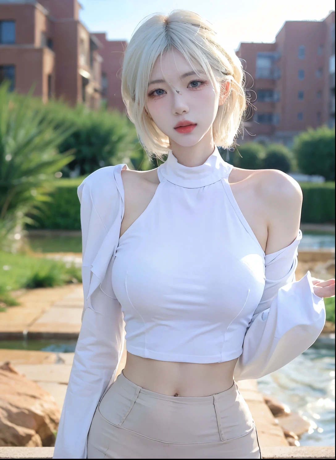 Beautiful woman with perfect figure:1.4,Desert Background,Desert Background,Ultra-high resolution,Seductive laughter,wear glasses,(lifelike:1.4),Layered Hairstyle,White皮肤,Super short pleated skirt,whole body,Very delicate face and skin texture,Double eyelids,Skin Whitening,Long hair,White hair,White,