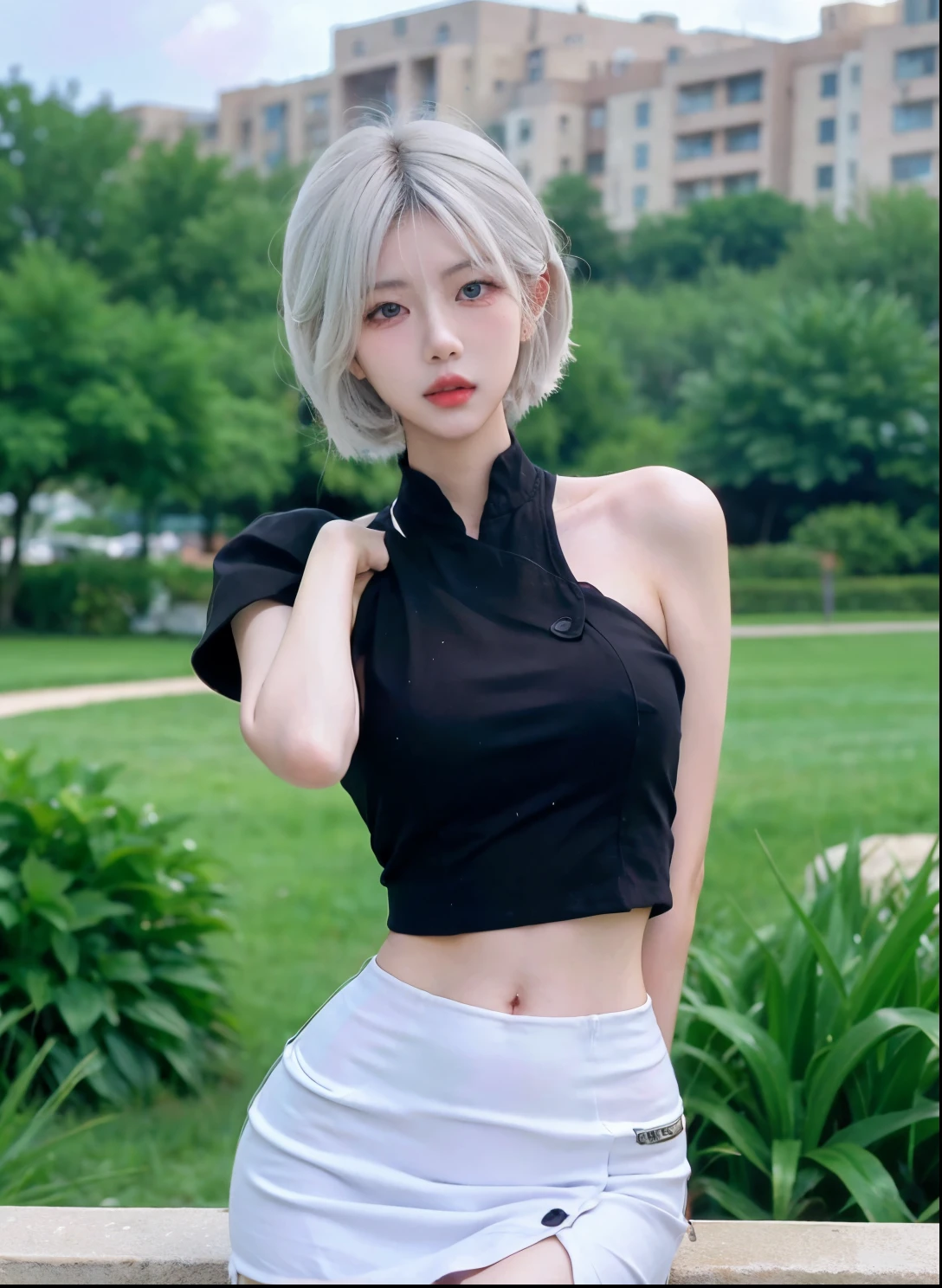 Beautiful woman with perfect figure:1.4,Desert Background,Desert Background,Ultra-high resolution,Seductive laughter,wear glasses,(lifelike:1.4),Layered Hairstyle,White皮肤,Super short pleated skirt,whole body,Very delicate face and skin texture,Double eyelids,Skin Whitening,Long hair,White hair,White,