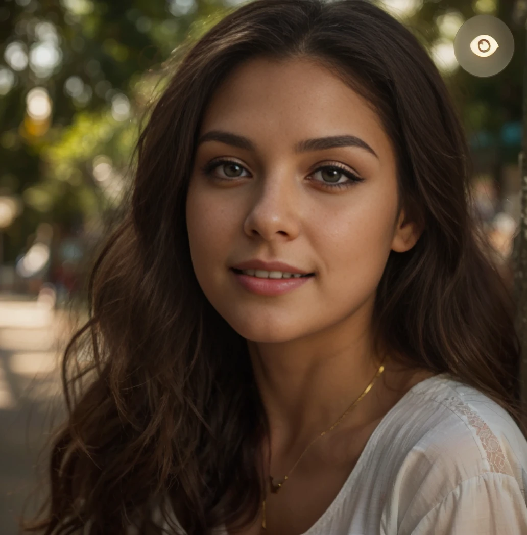 (a young girl)),((long black curly hair)),crystalline blue eyes,(((natural makeup,radiant skin,sexy body,smooth skin,enchanting))),((red jacket, cleavage, white tank top, short shorts)),big round ass,arched back,sexy pose,((joyfully smiling)),((ultra-realistic skin texture)),((in a street))),enjoying,upper body,masterpiece,face realistic,8k,perfect eyes,FujiFilm xt3,Gold hour,85mm,best quality,high resolution
