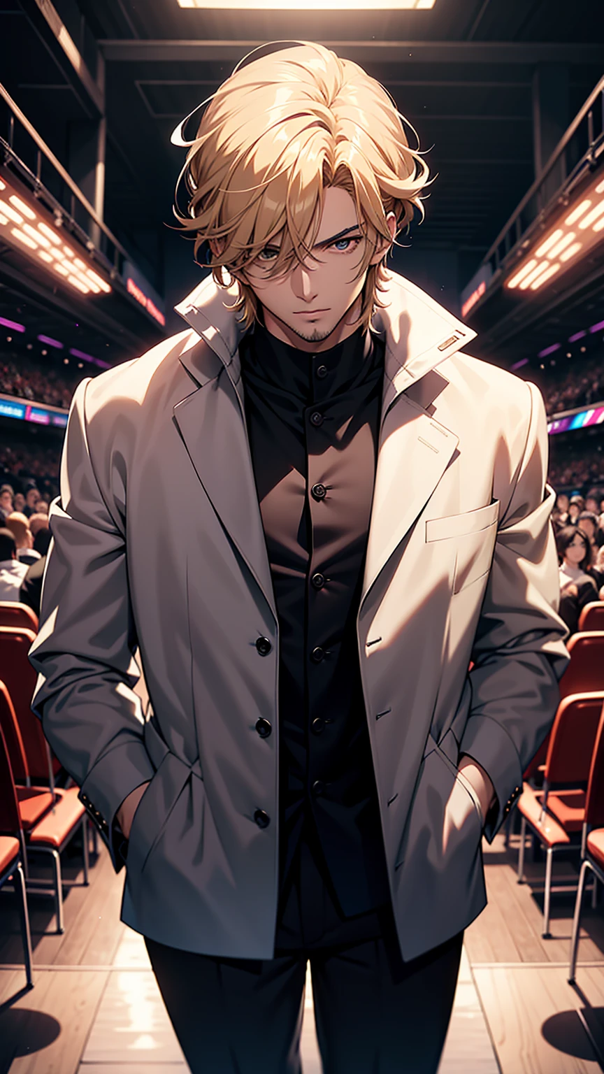 host,television, He was nearby, Anime handsome man, Looking at the audience, high resolution, Super sharp, 8K, masterpiece
