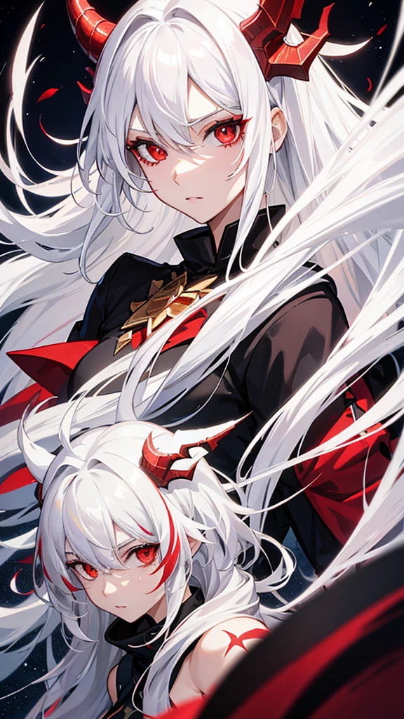 dragon-like and white hair, and star details, Red eye