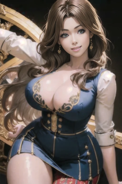 (8K, Highest quality, Tabletop:1.4), (Intricate details:1.3), (Realistic), (Super detailed), One Girl, alone, (Married women、40s)、Beautiful woman、Mature Woman, (Sensual smile:1.35), Front view, (Leaning forward:1.2), Showing cleavage, View your viewers, cheese, Detailed long hair, (Fluffy long black hair), Fine grain,, Hourglass-shaped body shape, (Sensual curvaceous body:1.1), (Huge breasts), Thick thighs, Wide Hips, Narrow waist、(Schoolgirl Uniform、Pretz Mini Skirt)、 Realistic lighting, Natural soft light, Dynamic Lighting