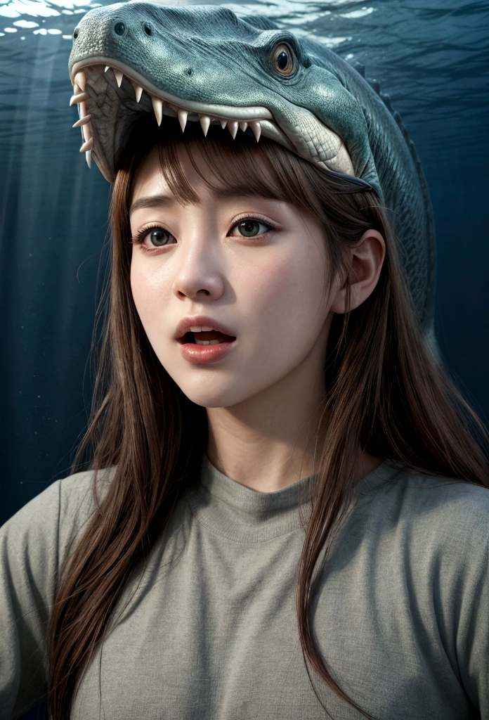 masterpiece、Realistic、high quality、４K、Mosasaurus、Open your mouth wide、Sea、Realistic style、Photorealistic

