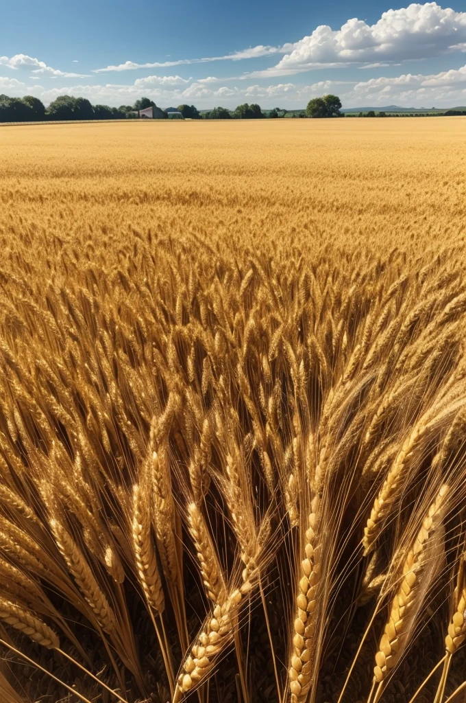 Wheat field in the background and bread in the foreground