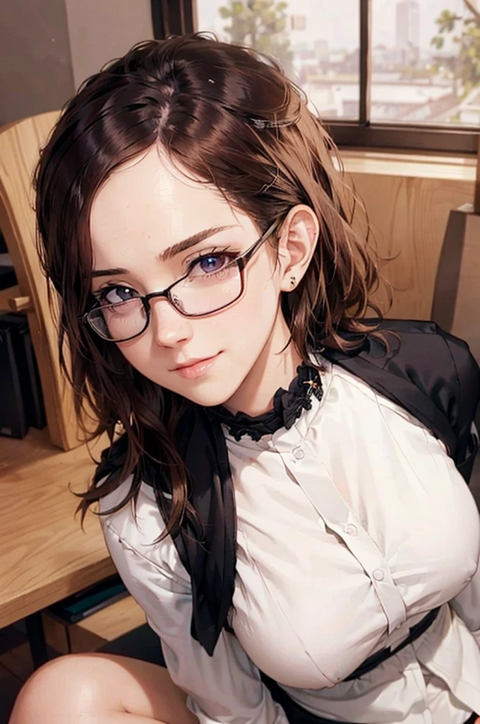 Masterpiece, 最high quality, high quality, High resolution, high quality texture, high quality shadows, High resolution, Beautiful details, Detailed CG, Detailed Texture, Realistic representation of face, Realistic, colorful, delicate, Cinematic Light, Side light, Lens flare, Ray Tracing, sharp concentrated, (1 Girl,concentrated:1.3), ( Intricate details, compensate, PureErosFaceV1:0.5), (細部まで美しいdelicateな顔, 緻密で美しいdelicateな瞳, Perfect Facial Proportions, Dense skin, Optimal ratio of four fingers to one thumb,Unified 8k wallpaper, Arms under chest, Modest chest, Wide Hips, Smooth upper abdomen, 35 years old, blue eyes, glasses, air fortress hair, blonde hair, house wife, the gaze of true love, lips of temptation, A look full of compassion ,a smile full of love, i love you, Acting lovey-dovey, I love you so much I'm crazy,
cabin attendant uniform,white blouse with open neck ,tight fitting black skirt,black stockings, excellent secretary ,working as a secretary, wooden desk, wooden chair,