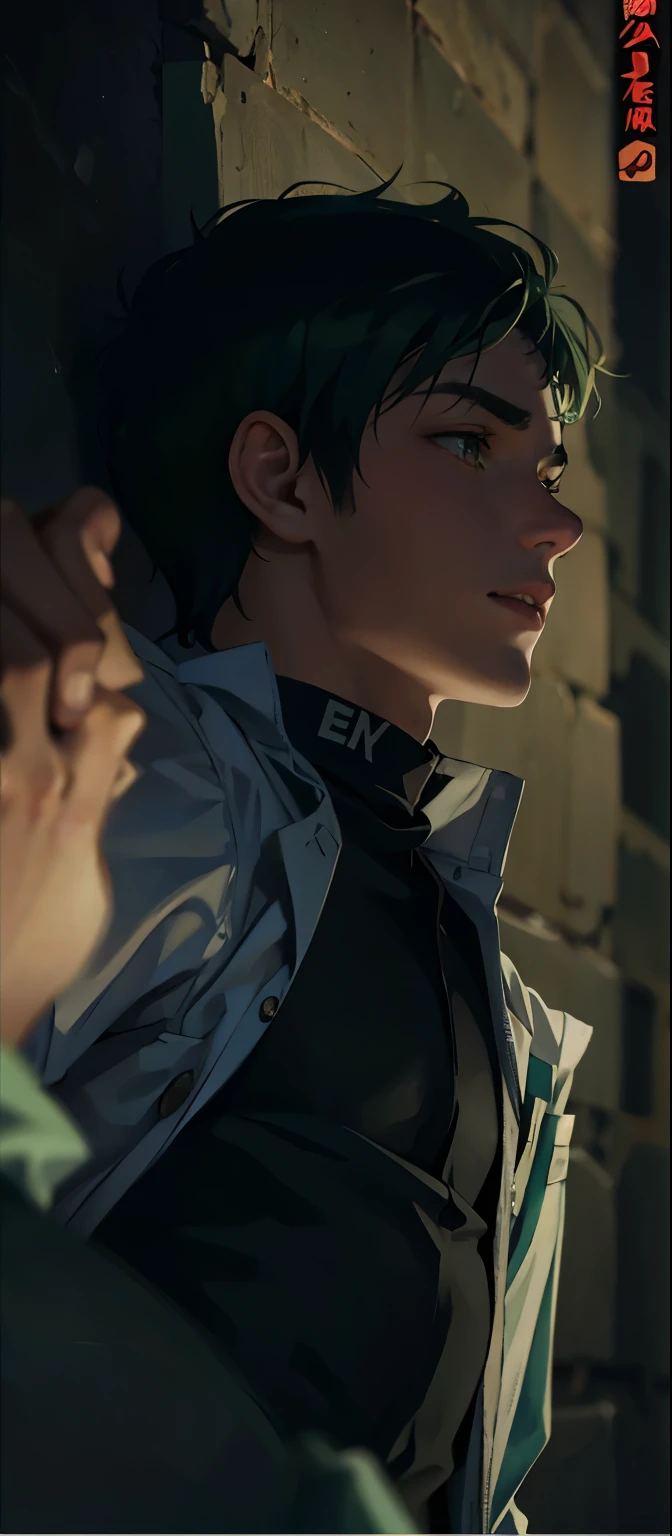 beautiful sad boy green hair cabello de color gris ojos de color gris