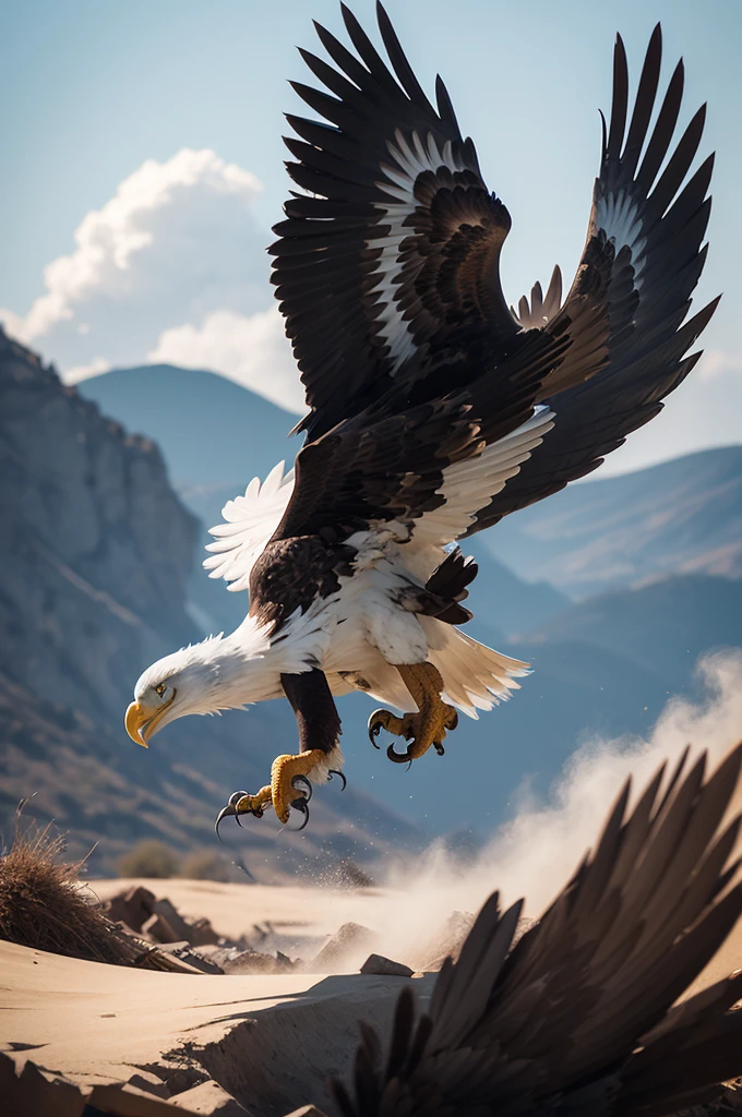 Create an image of an aggressive eagle landing with a hollow design template 